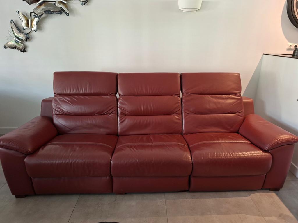 Lederen bank met 2 relaxzetels - 220 cm breed, Minder dan 75 cm, Driepersoons, Leer, Ophalen of Verzenden