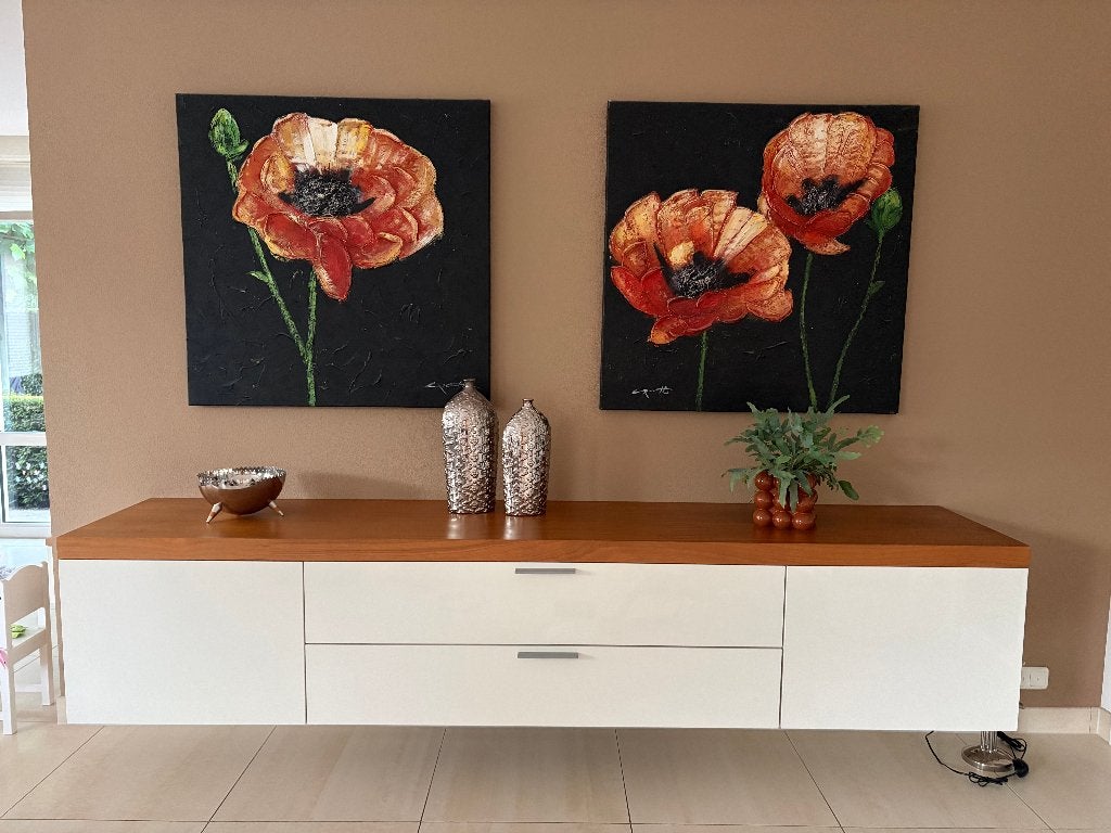 Interstar -TV-meubel wit met notenhouten blad–zwevend–270 cm, Huis en Inrichting, Kasten | Kledingkasten, Ophalen, Zo goed als nieuw