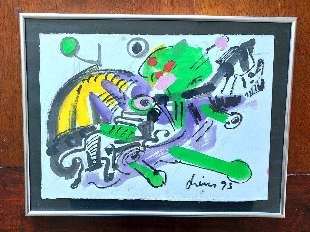 Peter Diem, 1945..... The turtle uit 1993. Echt handwerk !!, Antiek en Kunst, Ophalen of Verzenden, Ingelijst, Gemengde techniek