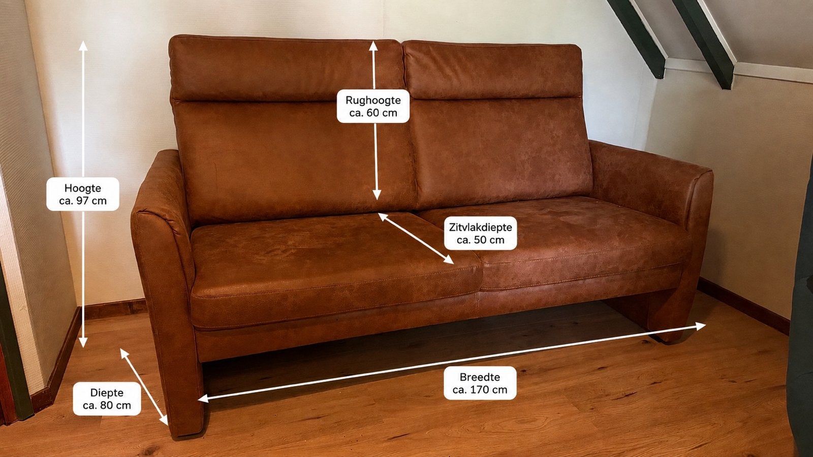 Cognac kleurige bank – 170 cm breed, Huis en Inrichting, Banken | Bankstellen, Ophalen, 150 tot 200 cm, Tweepersoons, 75 tot 100 cm