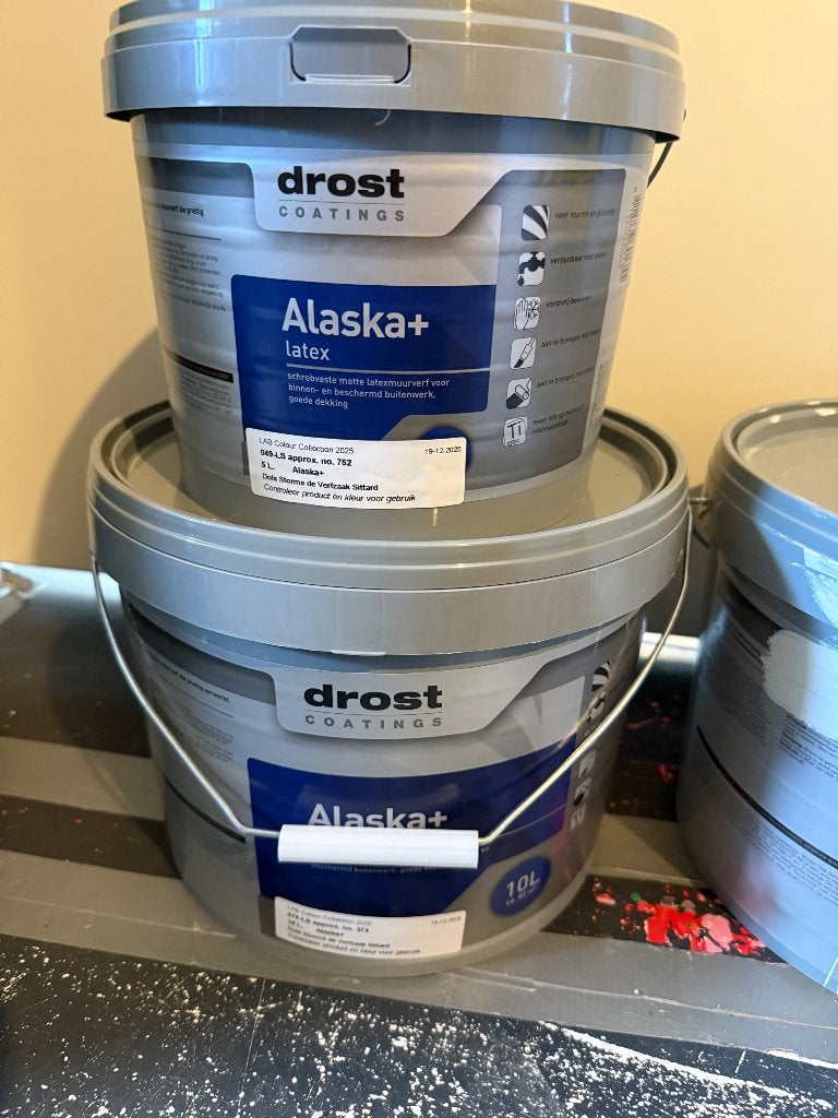 Frosted Sand en Golden Leaf (Lab) - Drost Alaska+ muurverf, Ophalen, 5 tot 10 liter, Beige, Nieuw