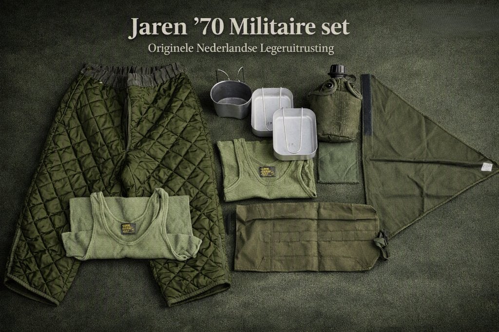 Militaire veldset jaren ’70,Landmacht kleding,mess set,beker, Ophalen of Verzenden, Landmacht, Nederland, Overige typen