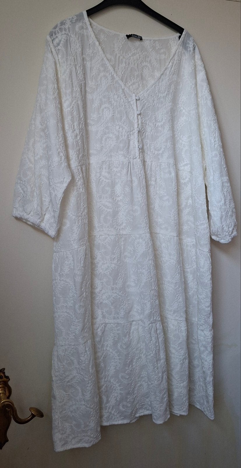 Witte lange katoenen jurk, mt 48, Kleding | Dames, Pyjama's, Ophalen of Verzenden, Zo goed als nieuw, Maat 46/48 (XL) of groter