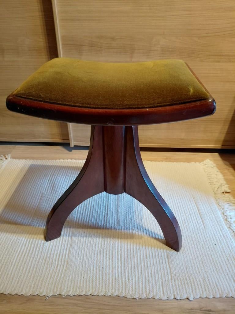 Vintage Art Deco pianokruk in hard hout in fluwelen zitvlak, Ophalen of Verzenden
