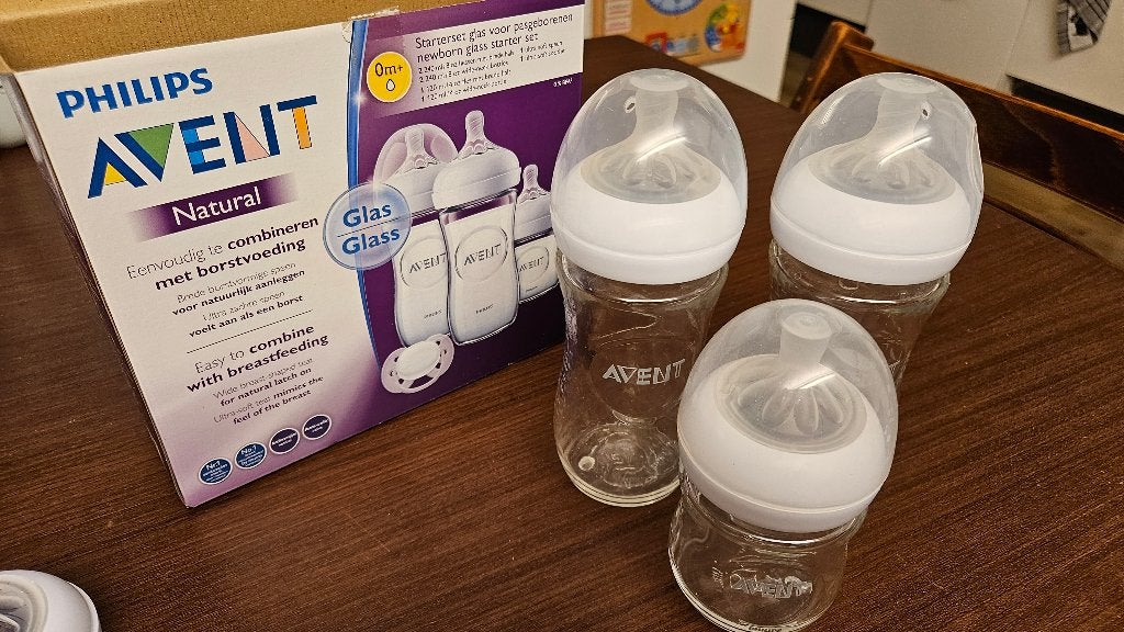 Philips avent set glazen melkflessen 0+mnd, Zo goed als nieuw, Babyfles, BPA-vrij, Philips Avent