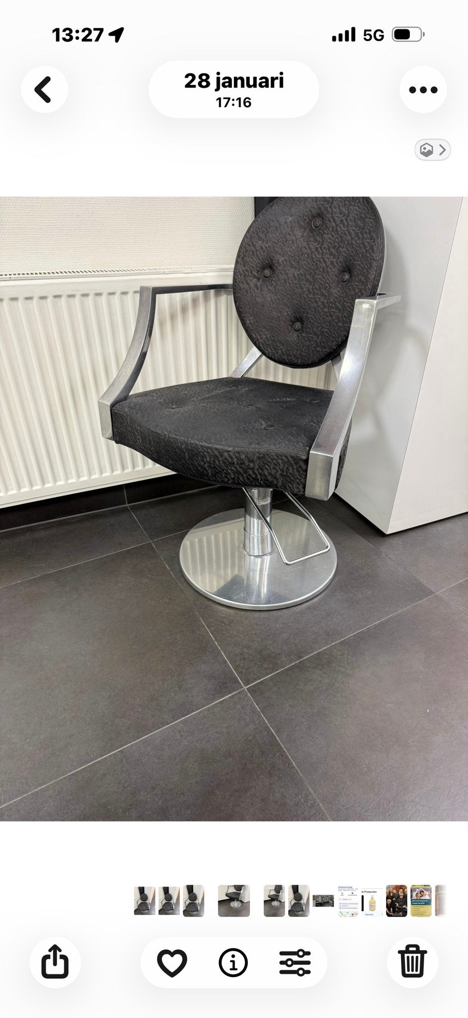 Kappersstoel - bruin met zilveren voet, Gebruikt, Bruin, Klassiek, Ophalen of Verzenden
