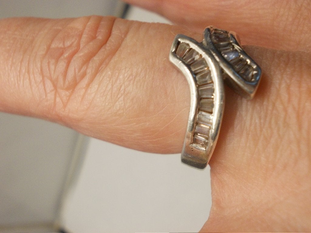 zilveren vintage ring met steentjes maat krap 17 nr.082, Verzenden, Dame, Zilver, Zilver