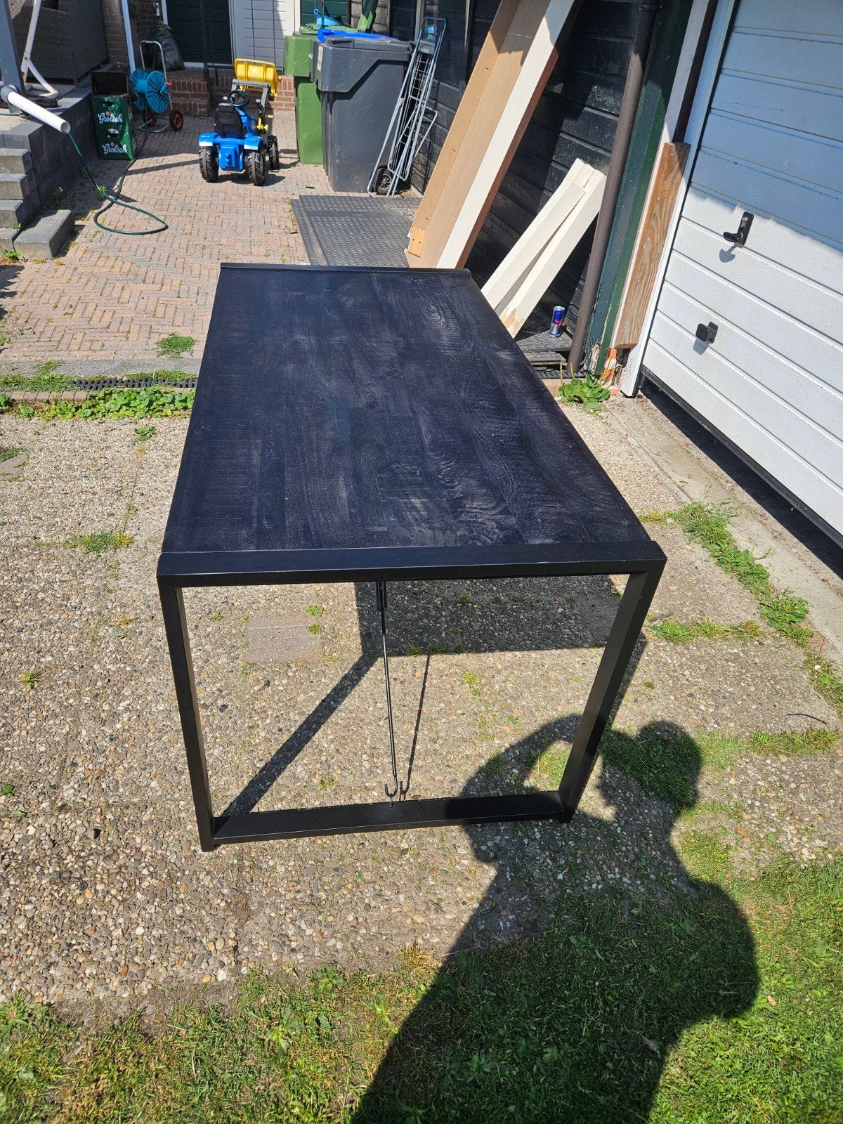 Stijlvolle rechthoekige tafel met zwart houten blad 160x80, Ophalen of Verzenden, Gebruikt, Rechthoekig, Hout