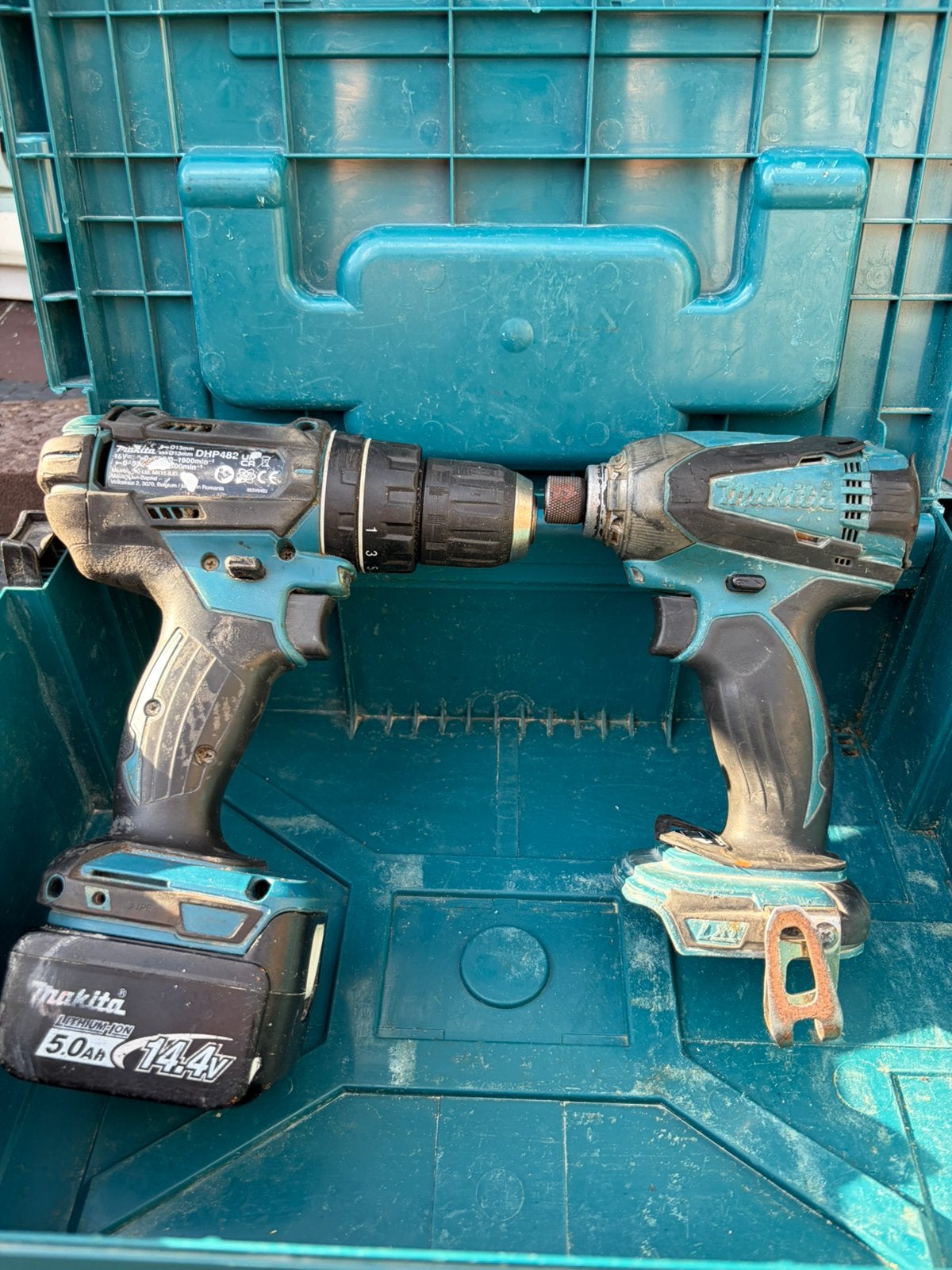 Makita DHP482 + DTD184 accu schroef-slagtol + koffer + accu, Ophalen of Verzenden, Gebruikt, Boor- en Schroefmachine