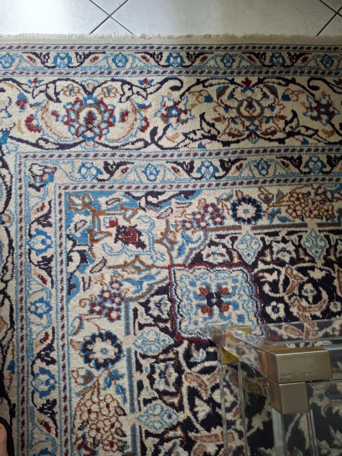 Handgeknoopt Perzisch tapijt Nain met zijde, 340x250cm, Huis en Inrichting, Stoffering | Tapijten en Kleden, Ophalen, Gebruikt