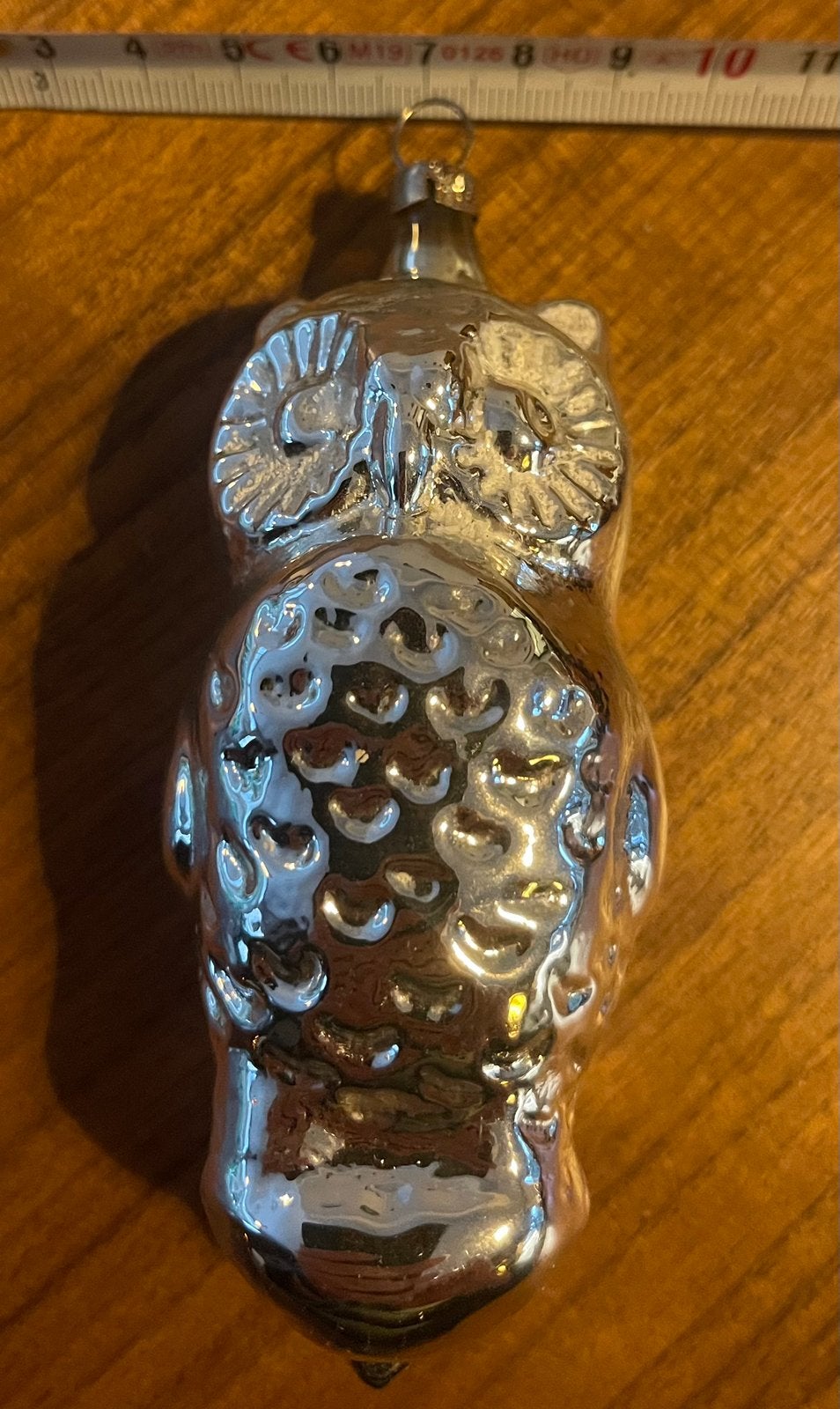 Grote Vintage Glazen Kerstbal – Zilveren Uil (12 cm), Ophalen, Gebruikt