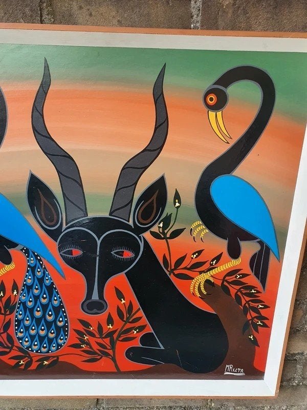 Authentiek Tingatinga schilderij MRUTA – Tanzania, Antiek en Kunst, Ophalen