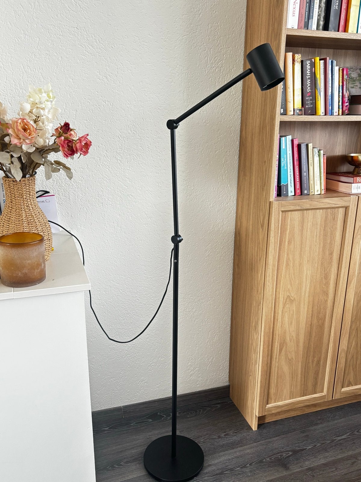 Zwarte Stalen Vloerlamp - Modern & Minimalistisch Design, Huis en Inrichting, Ophalen, E27 (groot), Zo goed als nieuw, Metaal