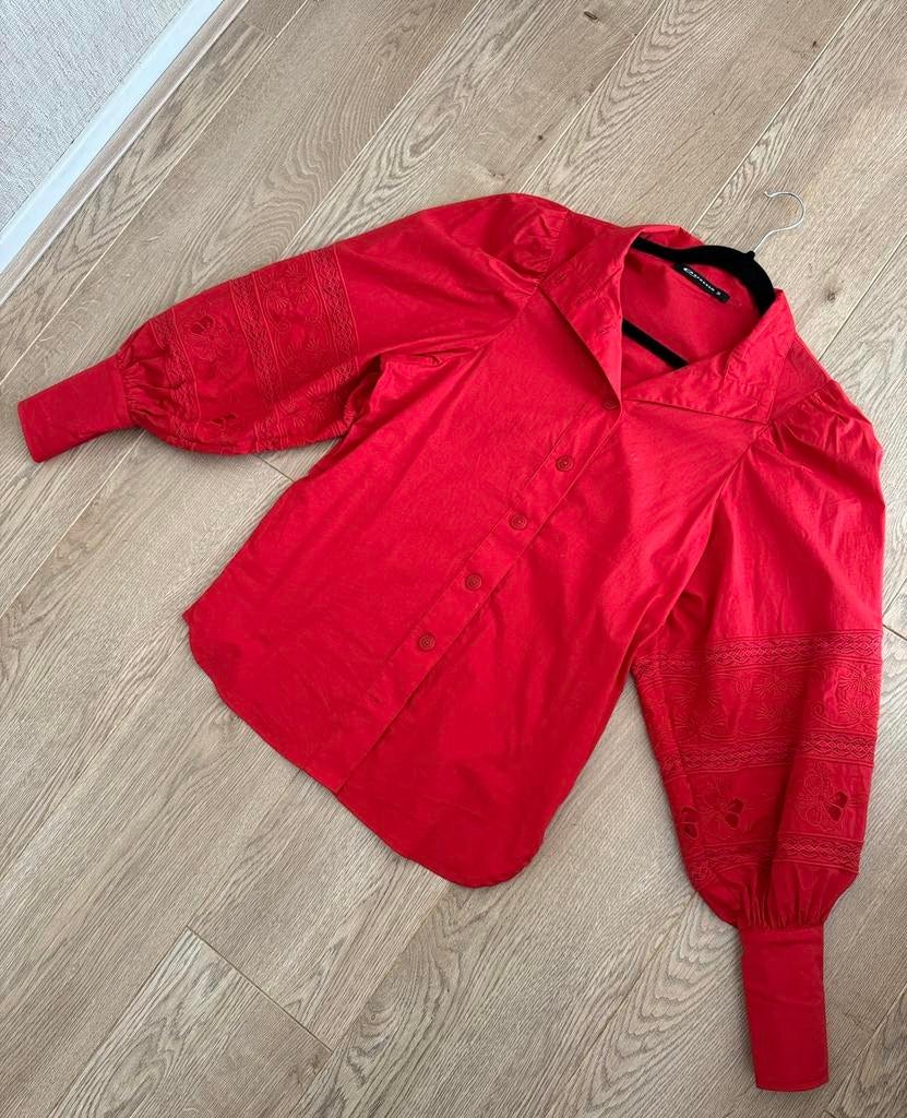 Rode blouse katoen Expresso met ballonmouw en borduursels, Ophalen of Verzenden, Zo goed als nieuw, Maat 36 (S), Rood