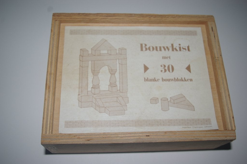Bouwkist met 30 blanke bouwblokken.    Z.g.a.n., Kinderen en Baby's, Speelgoed | Houten speelgoed, Ophalen of Verzenden