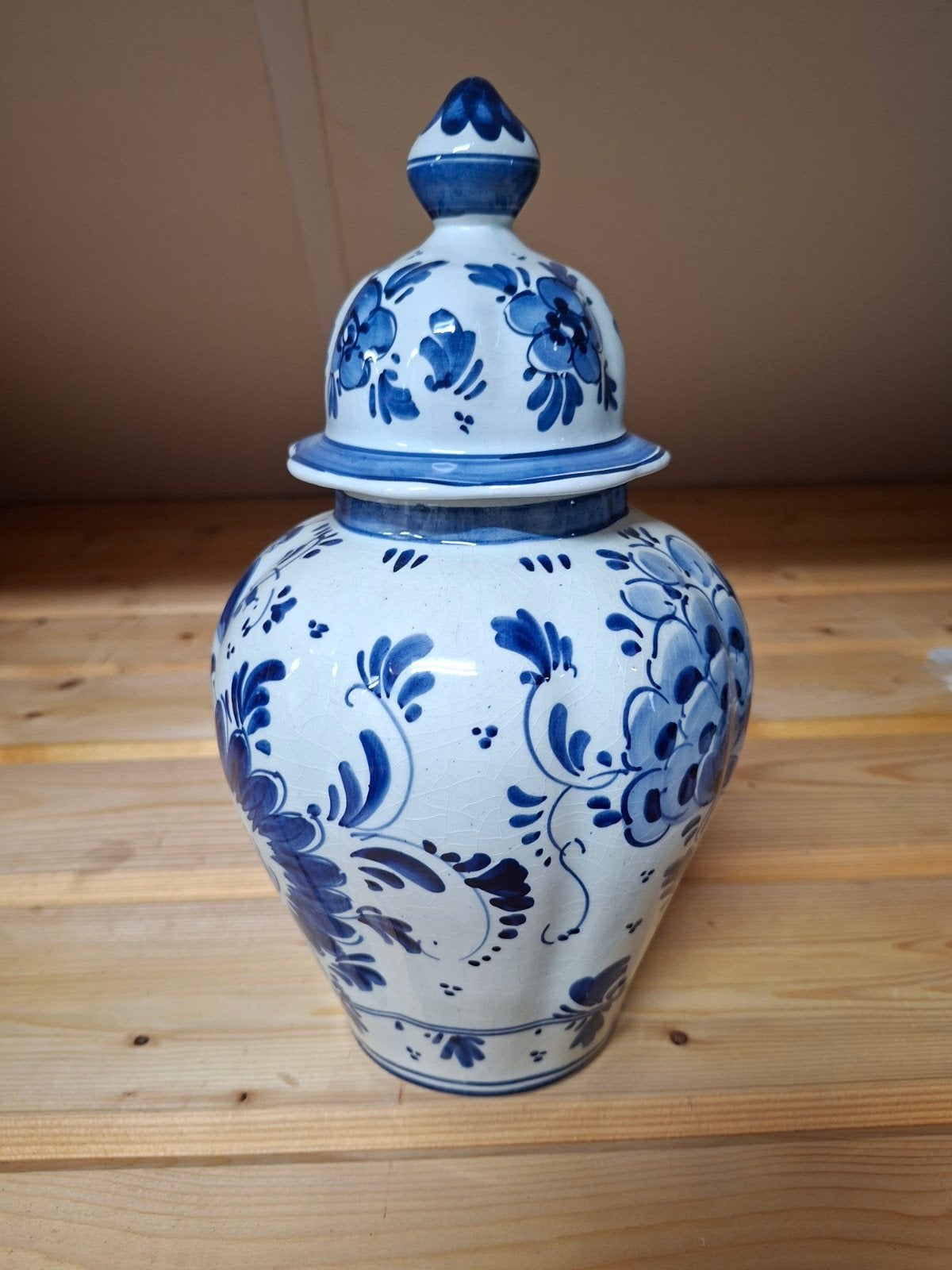 Delfts Blauw gemberpot met deksel, handgeschilderd, 30 cm, Ophalen