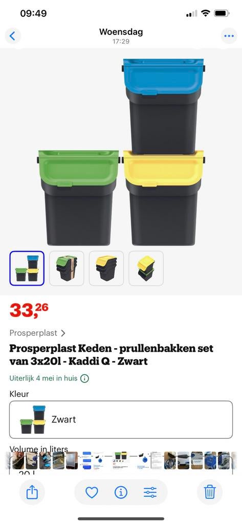 Prullenbakken set voor het scheiden van afval, Kunststof, Verzenden, Nieuw, Prullenbakken