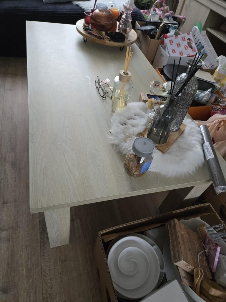 Moderne salontafel met lichte houtnerf, Huis en Inrichting, Gebruikt, 100 tot 150 cm, Modern, Minder dan 50 cm