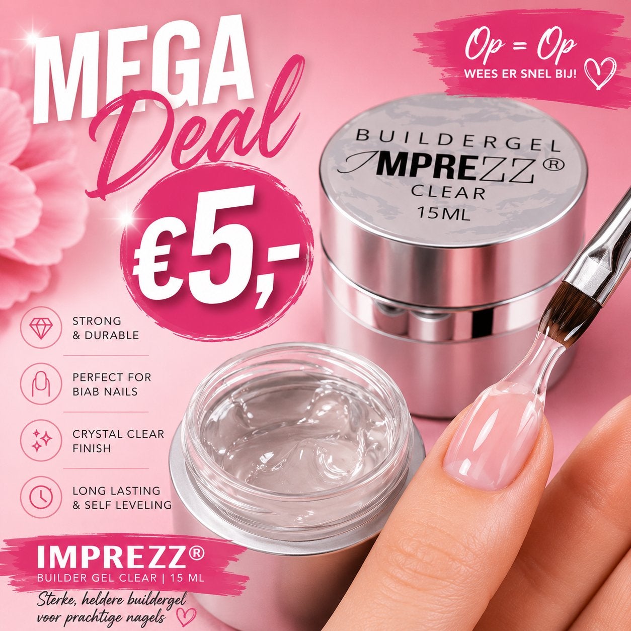 Imprezz Biab Buildergel 15 ml - Zelfnivellerend & Transparan, Ophalen of Verzenden, Nieuw, Overige typen