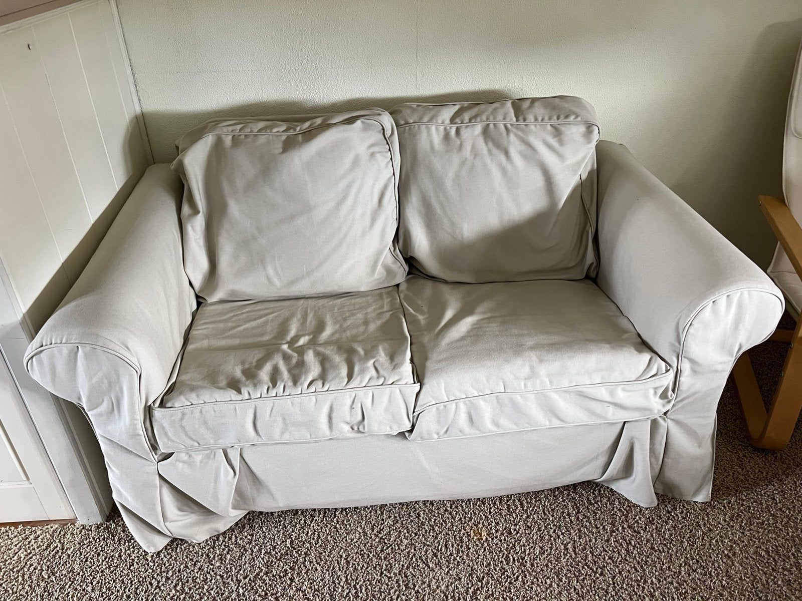 Leuk ikea bankje  2 zits  kleur groen ,incl hoes creme, Ophalen, Gebruikt, Eenpersoons, Minder dan 75 cm