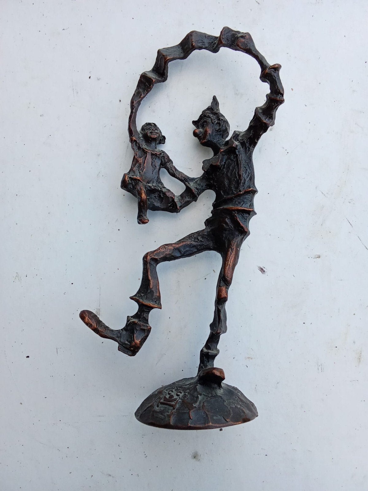 Bronzen beeldje 'Clown met kind' - Da Vinci, Ophalen of Verzenden