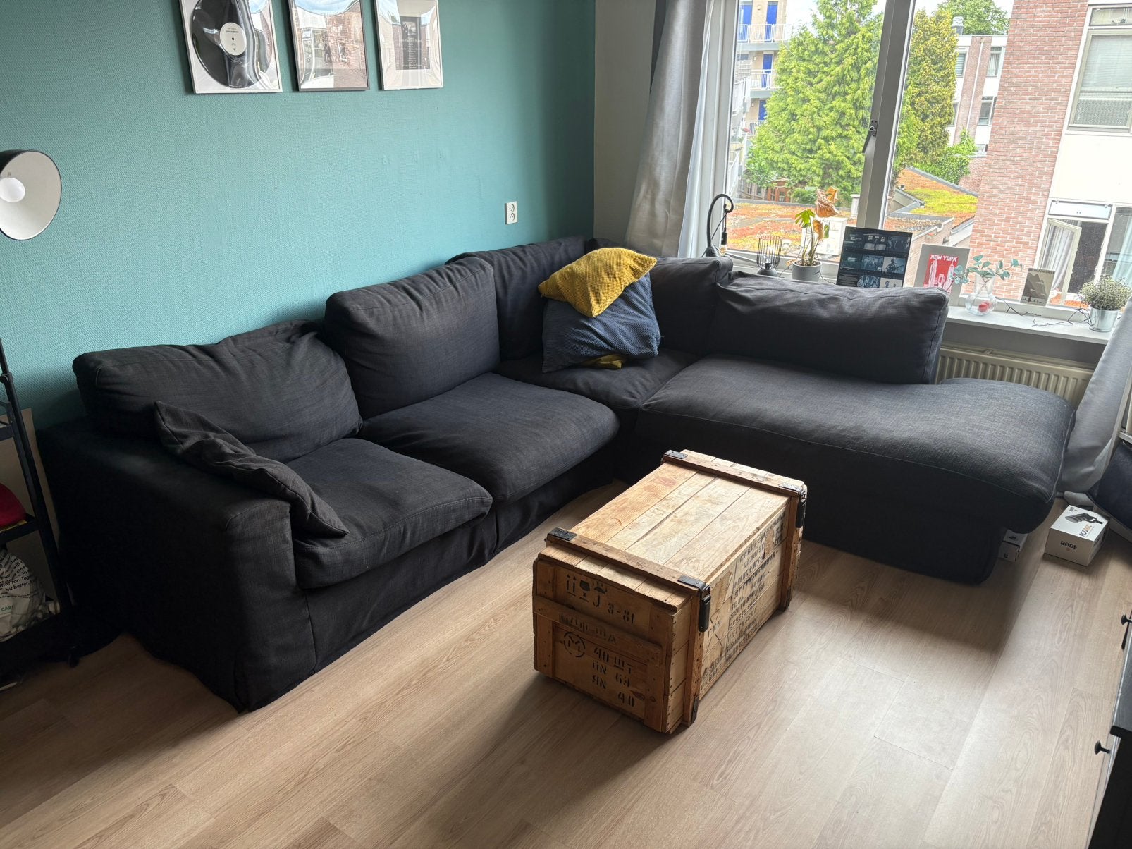 Hoekbank antraciet (250 cm x 260), Ophalen, 250 tot 300 cm, Gebruikt, Hoekbank