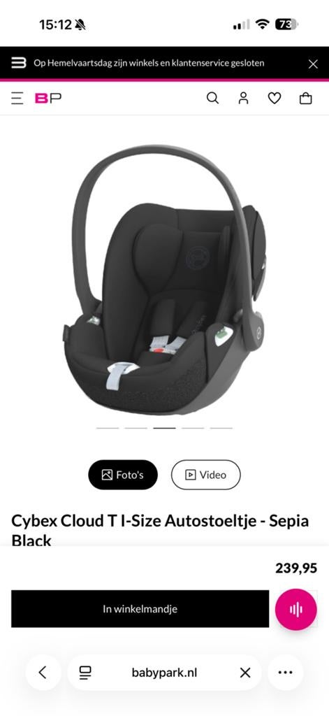 Cybex Cloud T I-Size Autostoeltje - Sepia Black, Zo goed als nieuw, Isofix, 0 t/m 13 kg, Ophalen