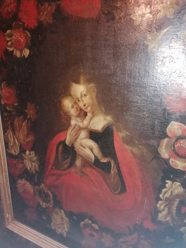 madonna met kind olie op doek vroeg 17e, Antiek en Kunst, Antiek | Religie, Ophalen