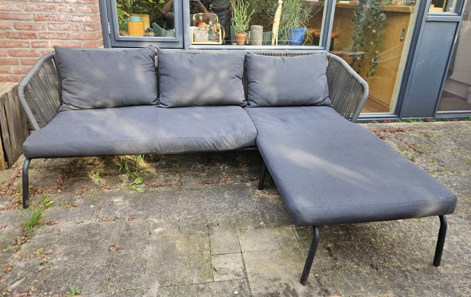 Comfortabele loungeset, tuin bank, tuinset zwart metaal, Tuin en Terras, Ophalen, Overige materialen, Gebruikt, 3 zitplaatsen
