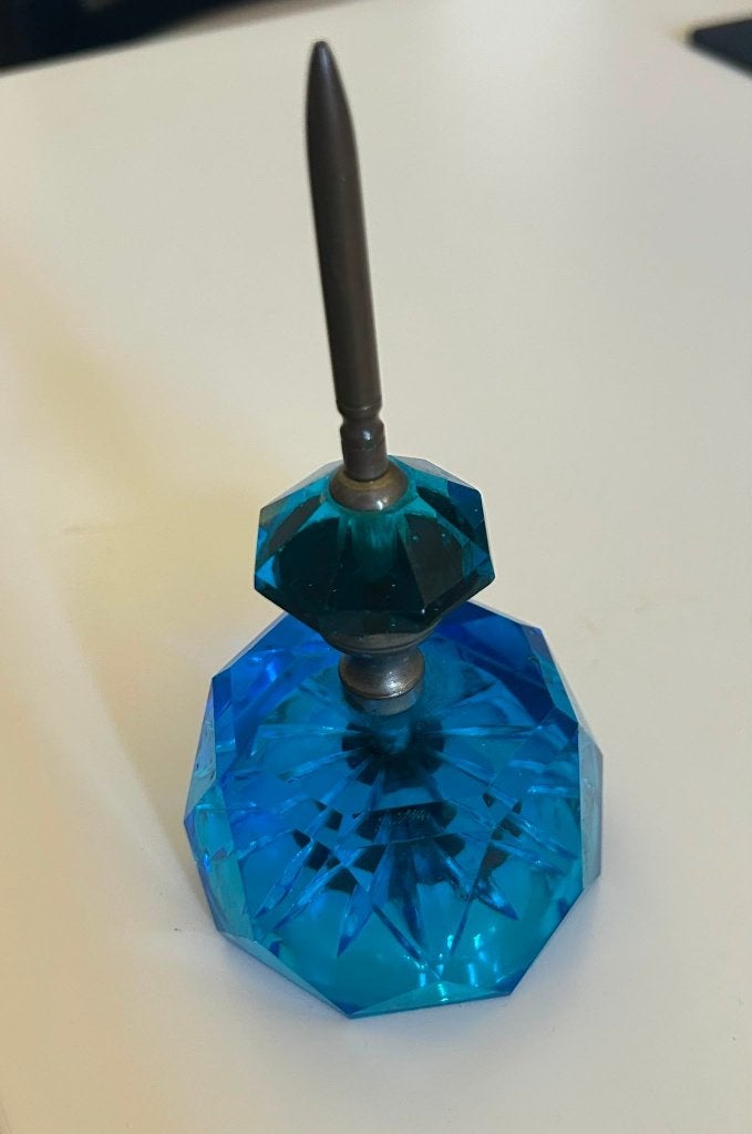 Antieke bureausteker van blauw facetglas ca. 1900, Ophalen of Verzenden
