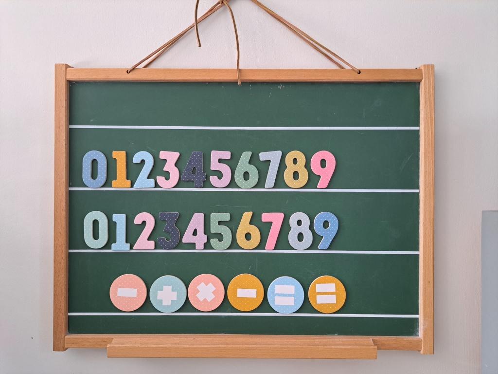 Magneet schoolbord 60x44 cm met magneetcijfers, Ophalen of Verzenden, Zo goed als nieuw, Krijtbord