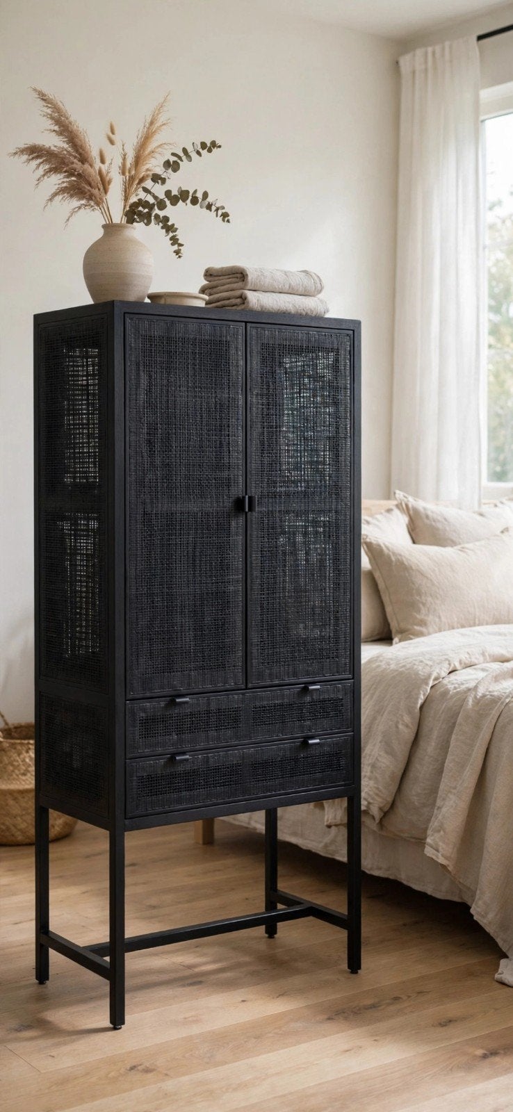 Karwei Rieten Kast Zwart - 170cm hoog, Ophalen