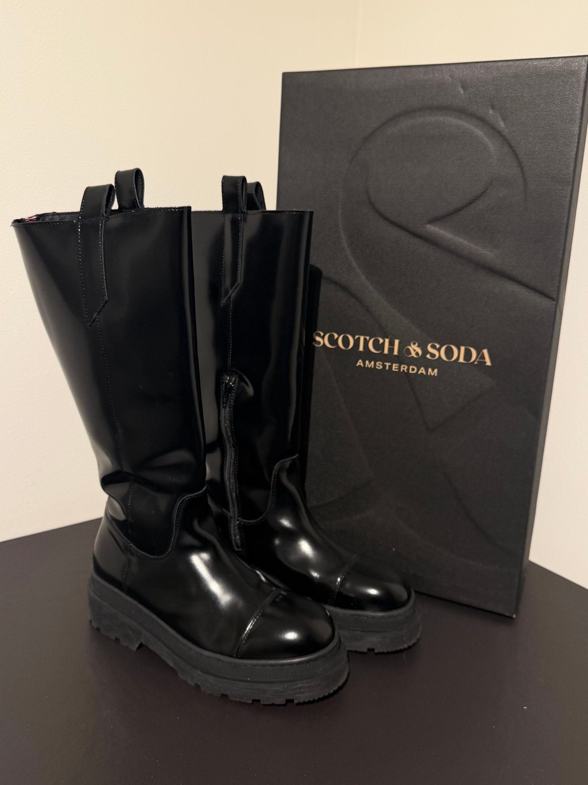Scotch & Soda - zwarte Aubri leren laarzen | Maat 40, Hoge laarzen, Zwart, Ophalen of Verzenden, Zo goed als nieuw