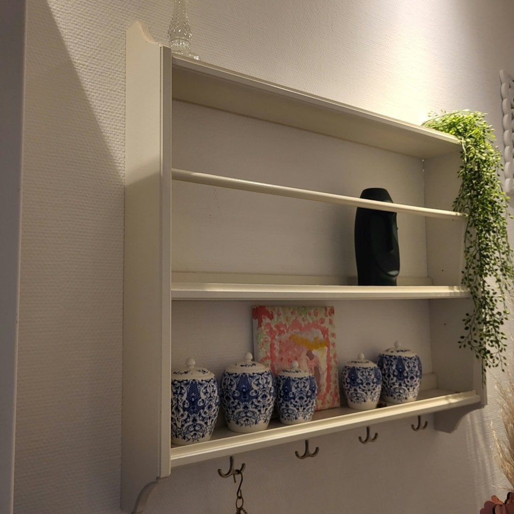 IKEA landelijk wit wandrek / keukenrek met planken en haken, Ophalen, Gebruikt
