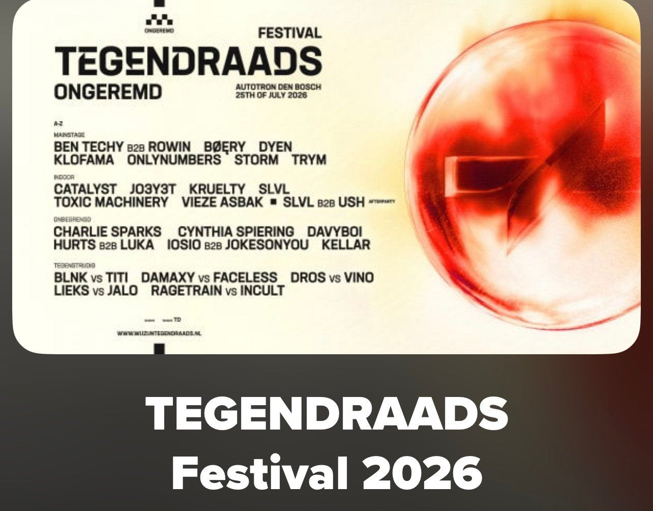 Tegendraads festival kaartje 2026, Eén persoon