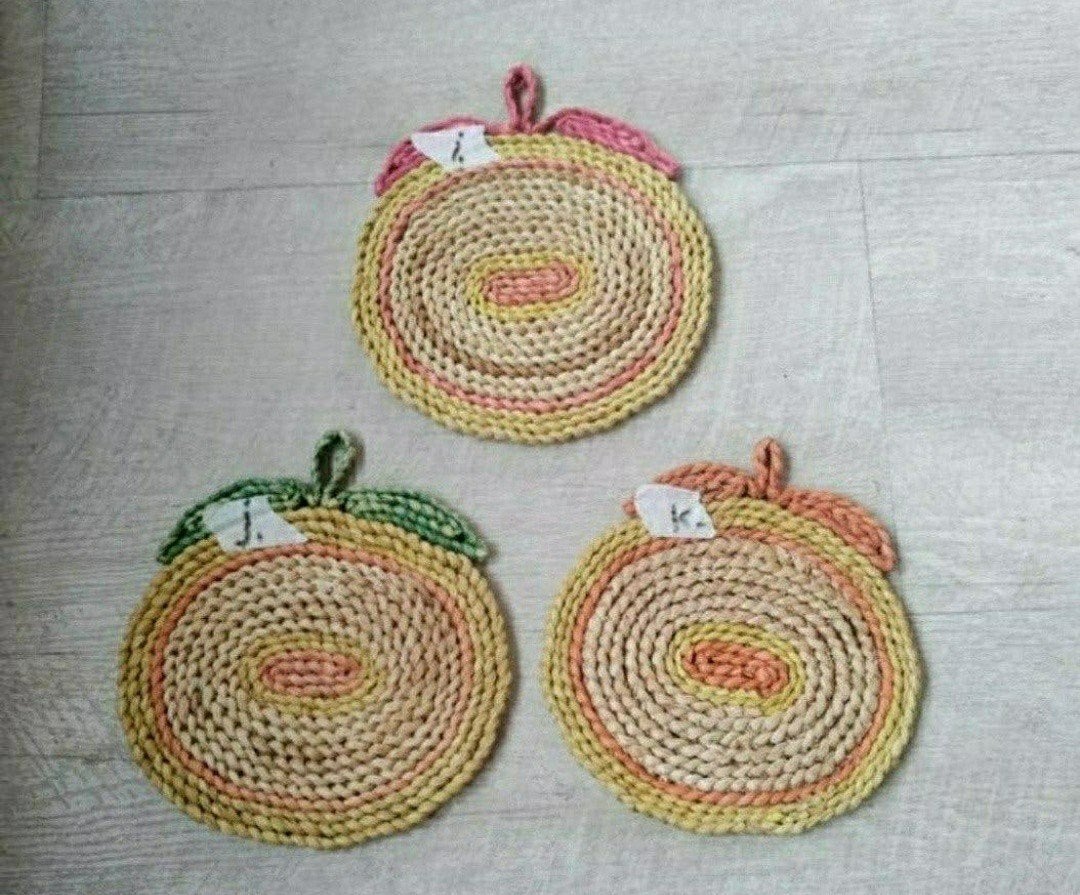 Pannenonderzetters,Raffia,1960,Vintage,Riet,oma,RETRO,pan, Overige typen, Ophalen of Verzenden, Gebruikt, Overige materialen
