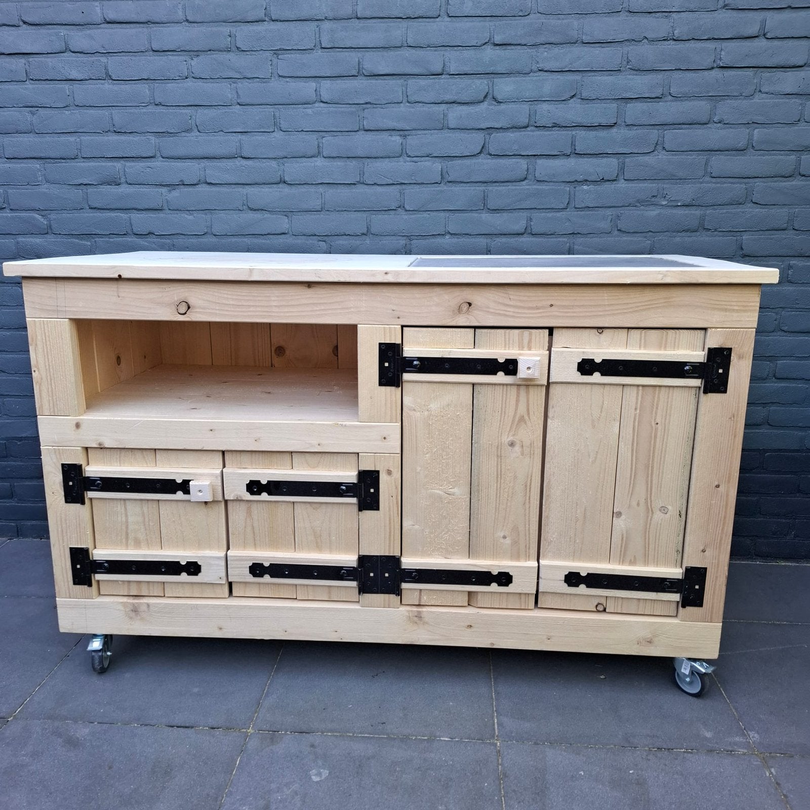 Steigerhouten buitenkeuken voor evt kamado, Ophalen, Nieuw, Houtskool