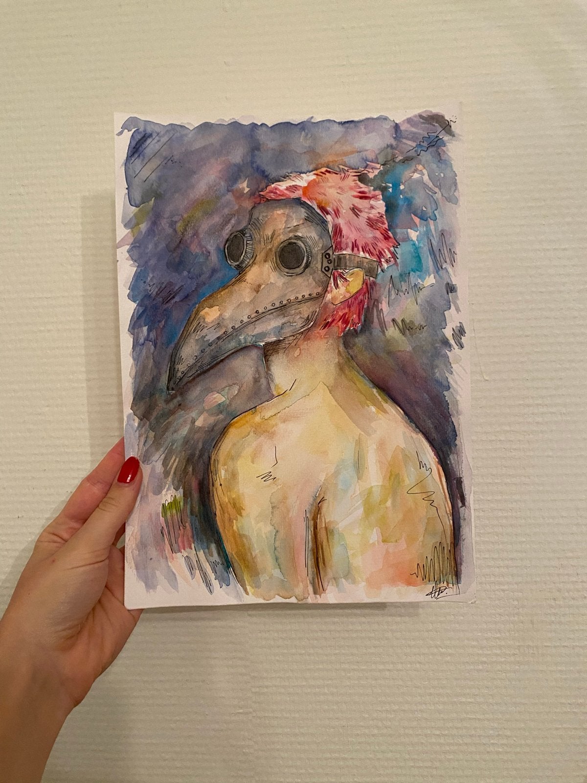 Origineel aquarel schilderij - Pestdokter, Ophalen of Verzenden