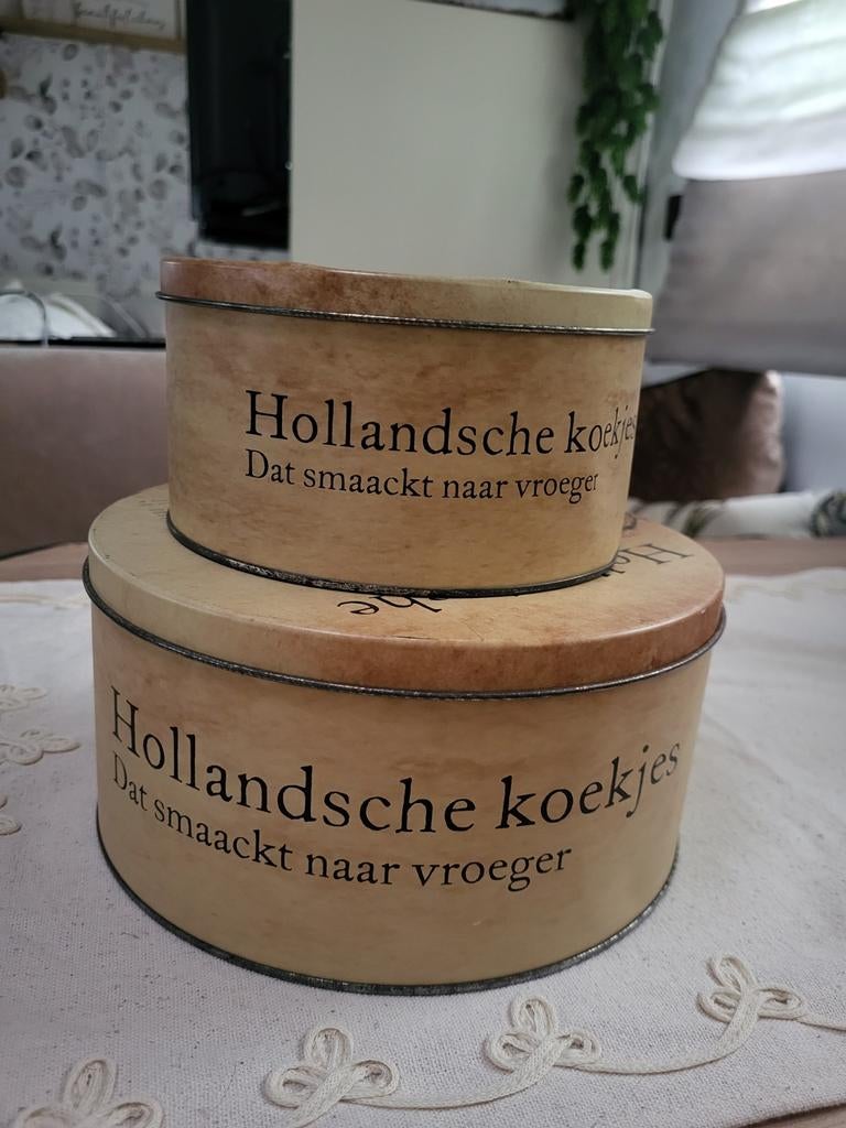 Set van 2  koekjestrommels, Ophalen, Vintage, Gebruikt, Beige