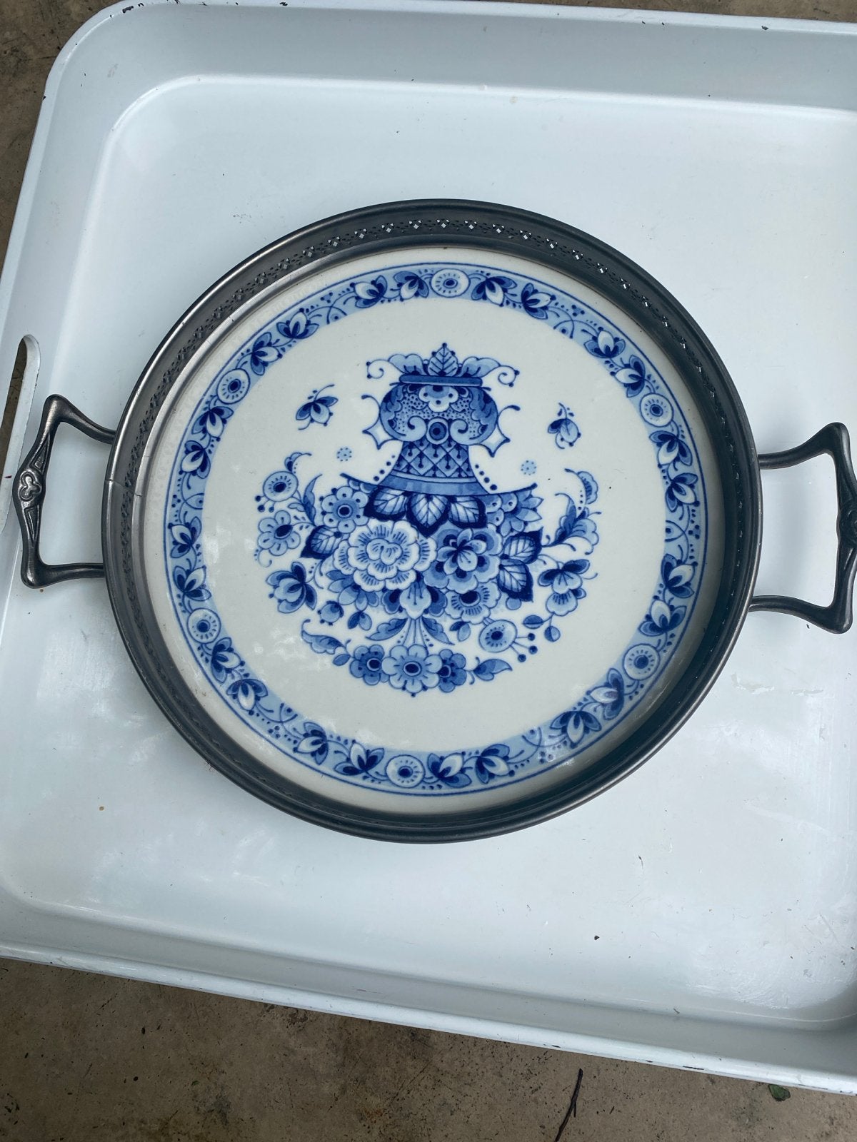 Vintage Delfts Handwerk dienblad met blauw-wit decor, Ophalen of Verzenden