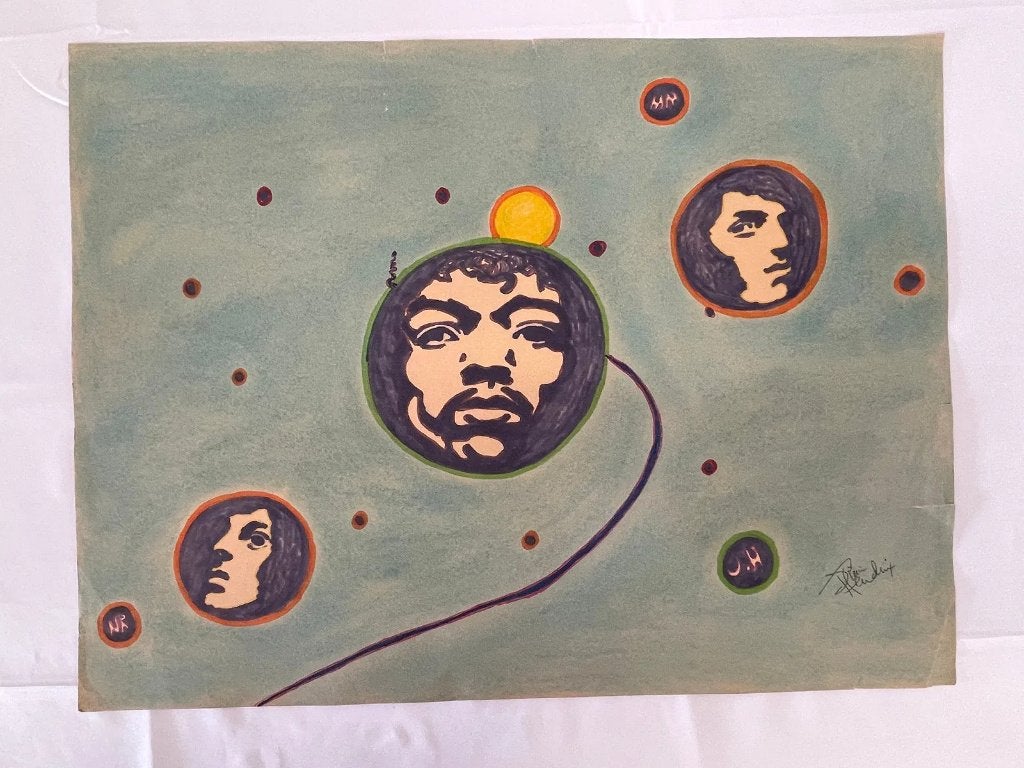 JIMI HENDRIX SIGNED !! Artwork 1960 Dwight Russ Verification, Ophalen, Gebruikt, Poster, Artwork of Schilderij, Gesigneerd