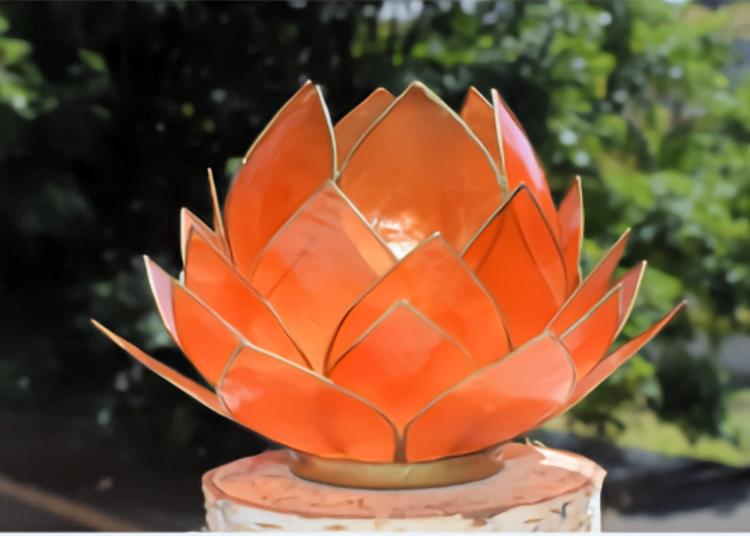 Lotus Capiz theelichthouders oranje met gouden rand, Overige materialen, Overige kleuren, Nieuw, Ophalen of Verzenden