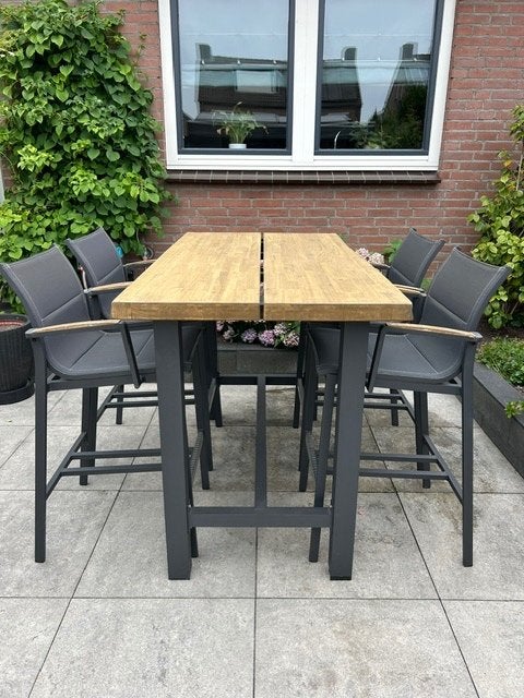 Bartafel Tierra outdoor met 4 barkrukken, Tuin en Terras, Ophalen, Zo goed als nieuw, Rechthoekig, Hout