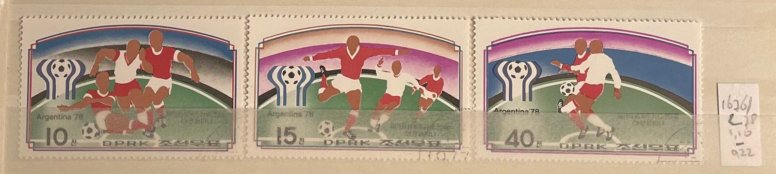 3 postzegels Noord-Korea; WK-voetbal 1978 Argentinië, Postzegels en Munten, Ophalen of Verzenden, Gestempeld, Oost-Azië