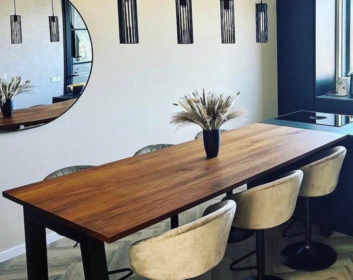 Eettafel met 6 x velvet barkruk stoel, Ophalen, 200 cm of meer, 50 tot 100 cm, Zo goed als nieuw