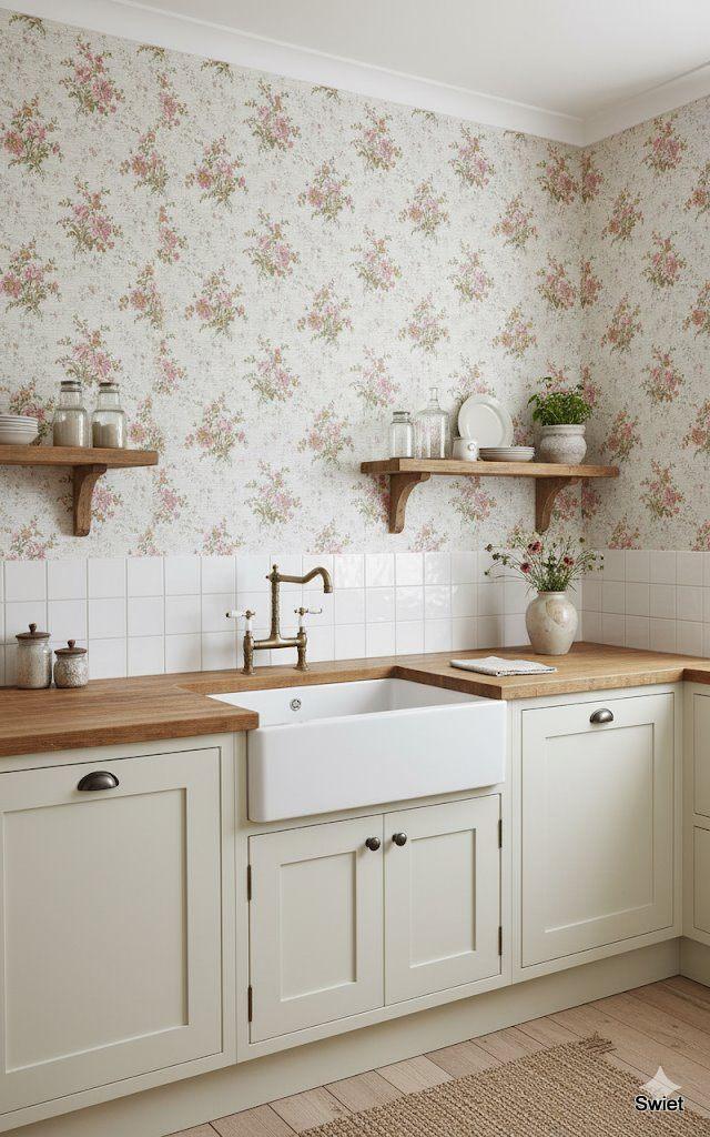 14114 zacht bloemenbehang vintage wallpaper romantisch swiet, Verzenden, Minder dan 10 m², Geel