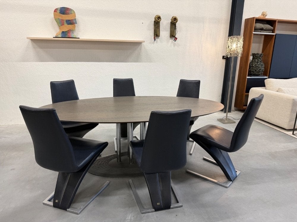 6 Als nieuw Rolf Benz 7800 Eetkamerstoel blauw leer Design