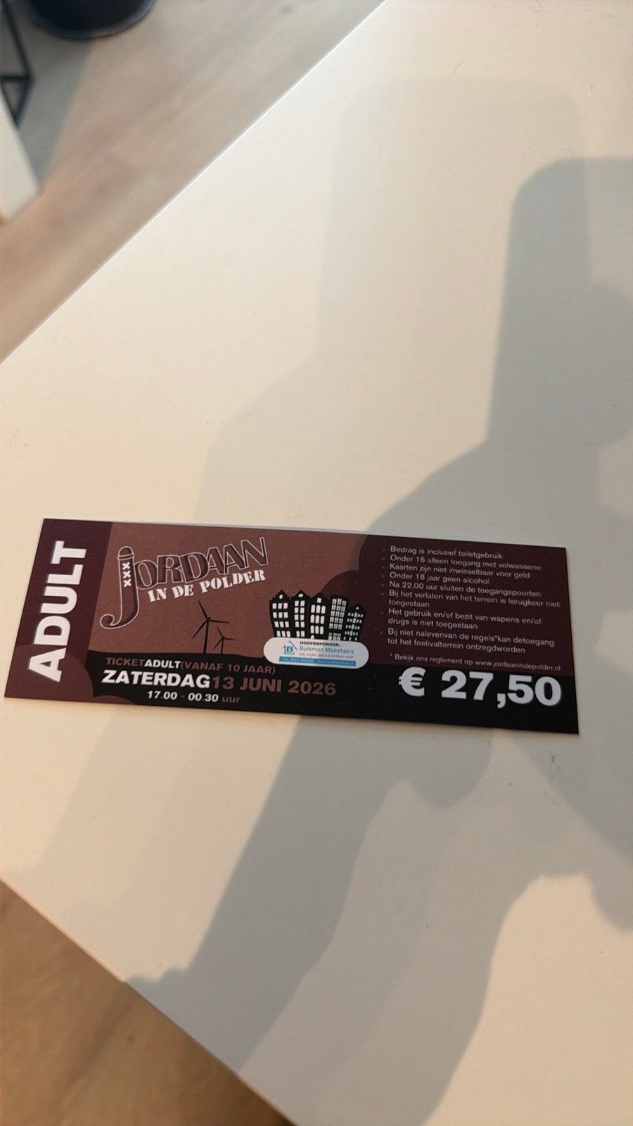 Jordaan in de polder tickets zaterdag, Eén persoon