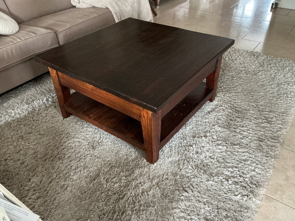 Mooie Teak houten salon tafel 90 x 90 cm, Ophalen, Gebruikt, 50 tot 100 cm, 50 tot 100 cm