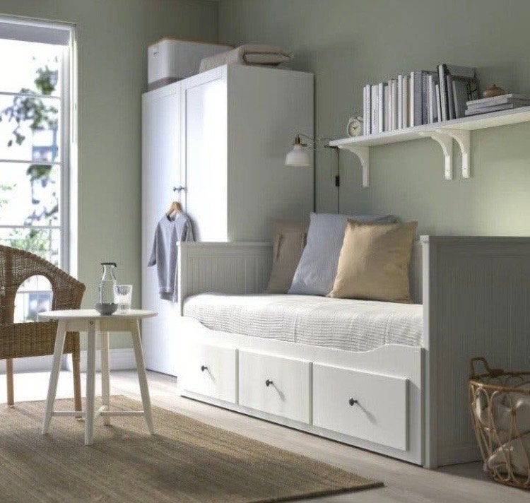 IKEA Hemnes Bedbank met 3 lades - Wit, Ophalen, Wit, Tweepersoons, 80 cm